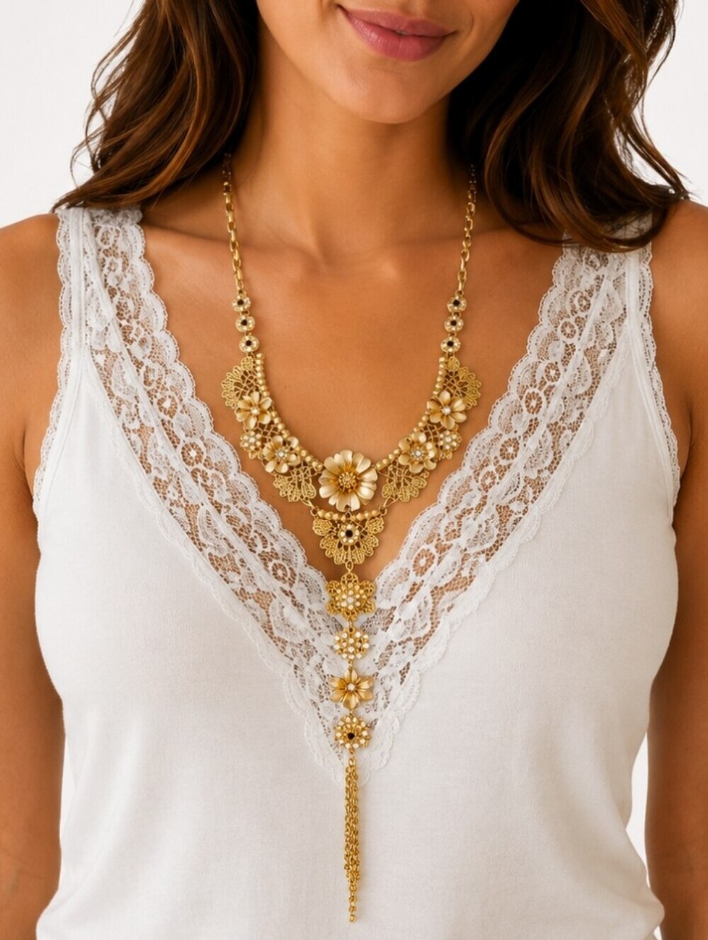 Ethnic Floral Bib Lavalier Fairycore Castlecore Chain Necklace